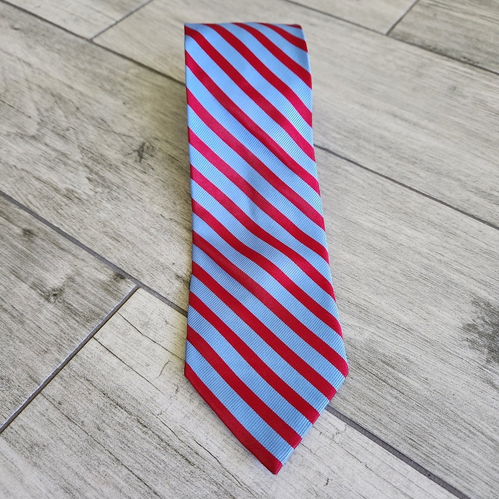 NAUTICA 100% Silk Blue & Red Stripe Repp Tie Preppy Acedemia Prep Classic 3"×58"